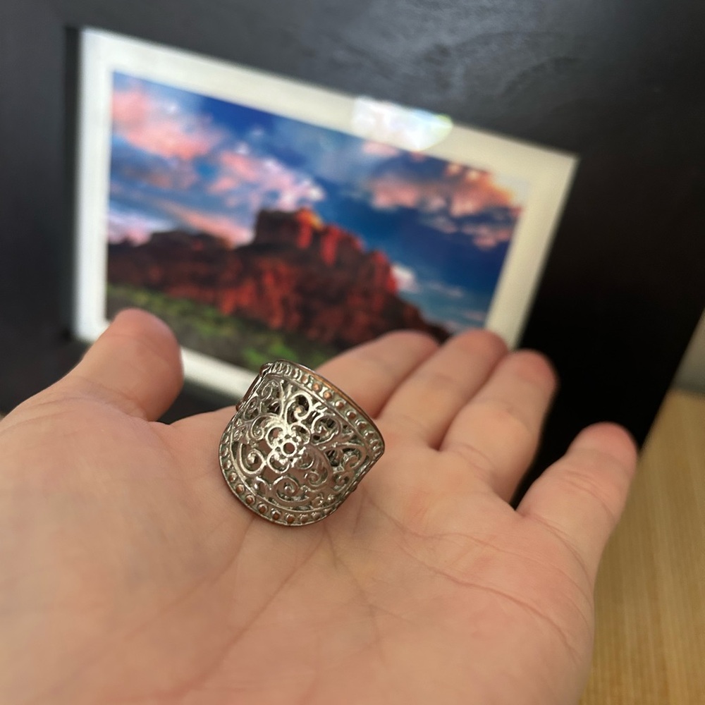 🌀 Aztec stretch‎ silver ring - Picture 8 of 12